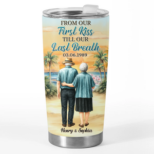 Custom Tumbler - Personalized Anniversary Wedding Gifts For Husband And Wife, Him And Her - First Kiss, Endless Love Journey