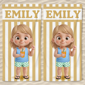 Custom Beach Towel - Personalized Summer Vacation And Travel Gifts For Family, Kids - Poolside Cuteness Overload