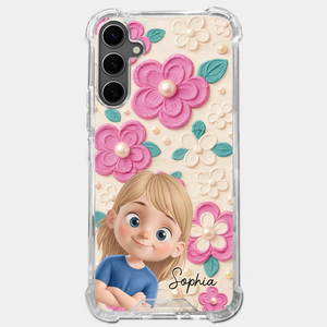 Custom 3D Inflated Effect Printed Clear Phone Case - Personalized Birthday Gifts For Mom, Grandma - Blossoms And Precious Little Faces