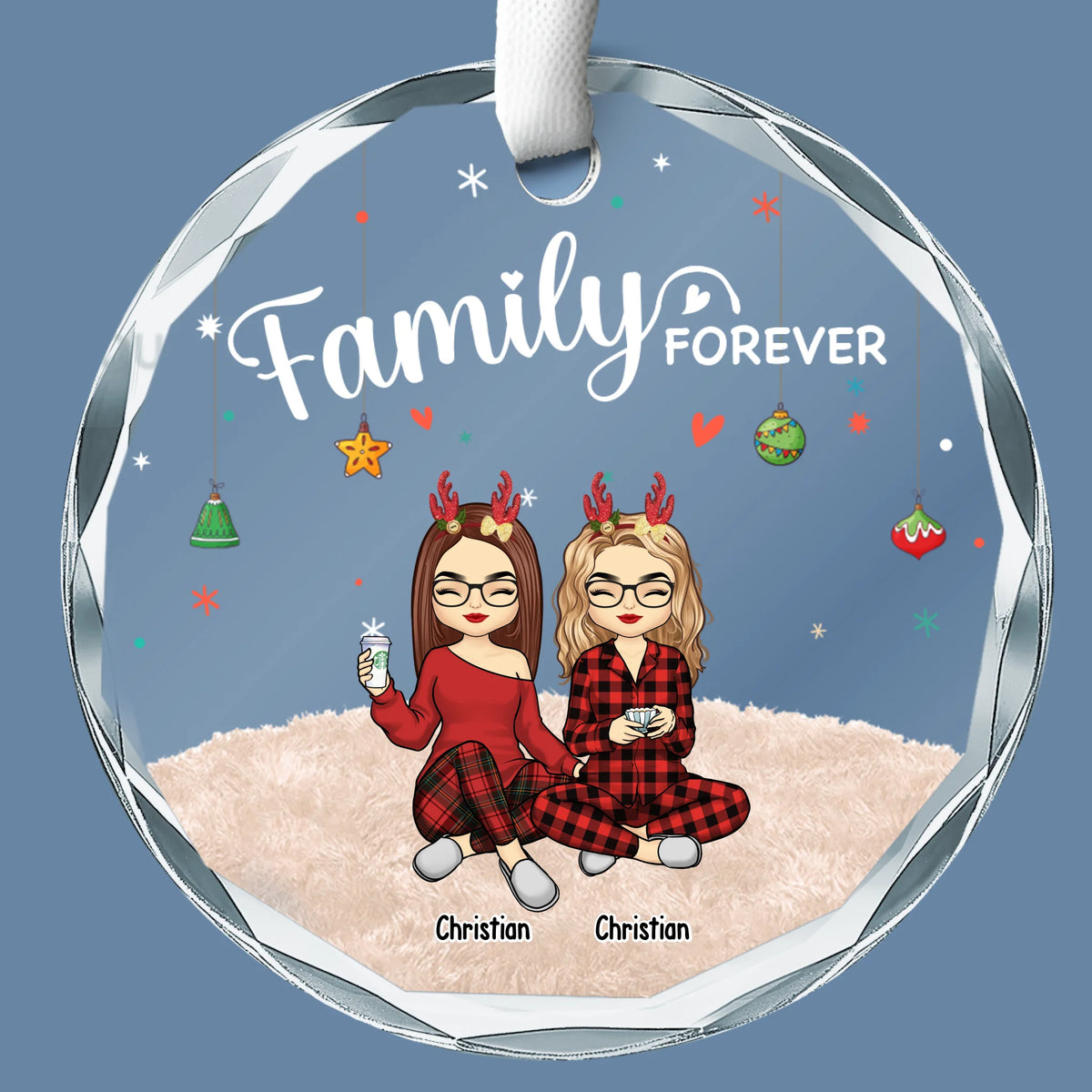 La famille illumine les fêtes - Décoration de Noël personnalisée en verre avec cercle - Cadeau de Noël pour les membres de la famille