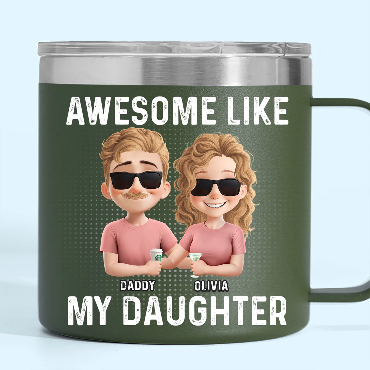 Génial comme ma fille - Gobelet personnalisé en acier inoxydable de 14 oz avec poignée - Cadeau pour la fête des pères