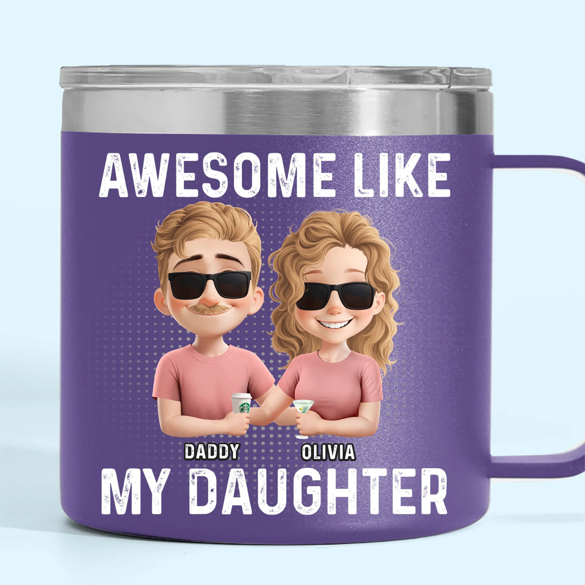 Génial comme ma fille - Gobelet personnalisé en acier inoxydable de 14 oz avec poignée - Cadeau pour la fête des pères