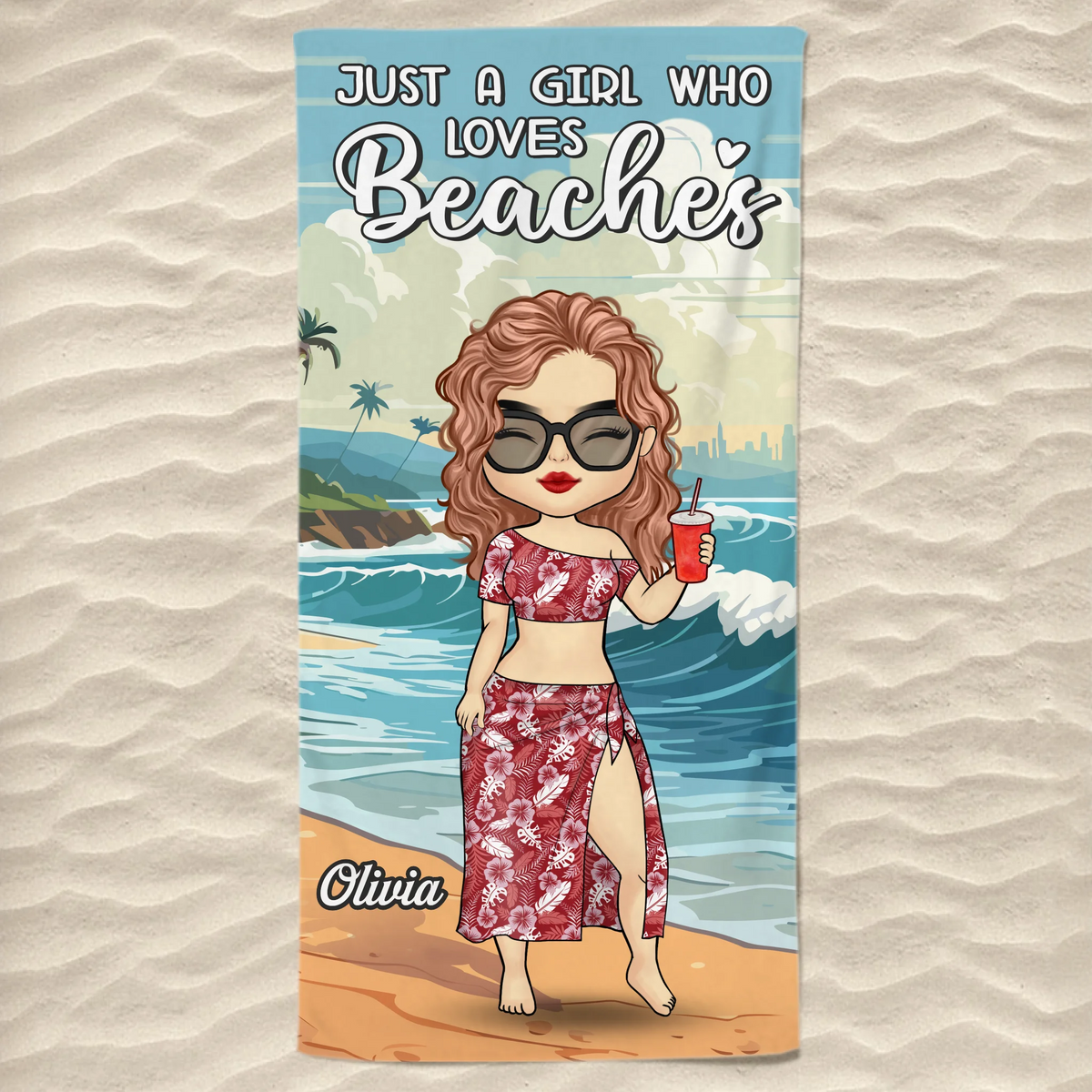 Juste une fille qui vit son rêve de plage - Serviette de plage personnalisée Bestie - Cadeau de vacances d'été, cadeau de fête de piscine d'anniversaire pour meilleures amies, meilleures amies, sœurs