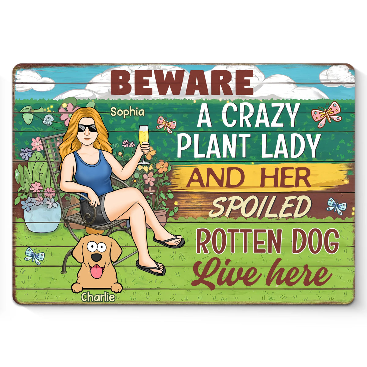 Ici vit une amoureuse des plantes et son précieux petit chien - Plaque en métal personnalisée pour décoration d'intérieur - Cadeau de pendaison de crémaillère pour propriétaires et amoureux des animaux