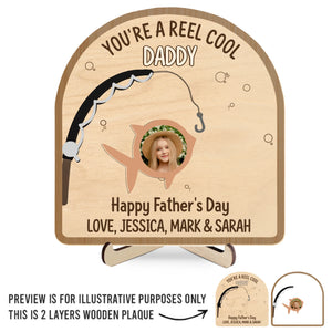 Photo personnalisée « Vous êtes un gardien de moulinet » - Plaque en bois personnalisée à 2 couches avec support pour famille - Cadeau pour la fête des pères, pour papa, grand-père, amateurs de pêche, pêcheurs