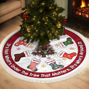 Custom Tree Skirt - Personalized Christmas Birthday Gifts For Mom, Dad, Brother, Sister, Kids - Hearts Together Make Noel Warm