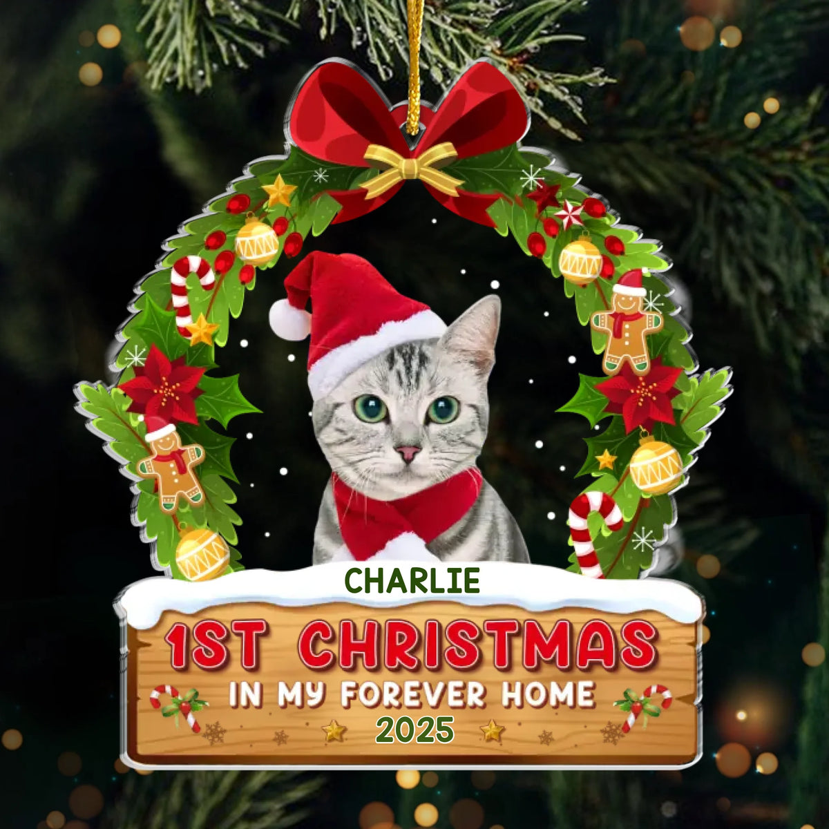 Custom Photo Acrylic Ornament - Personalized Pet Christmas Memorial Sympathy Gifts For Dogs, Cats - Forever In Our Hearts, Our Faithful Friend
