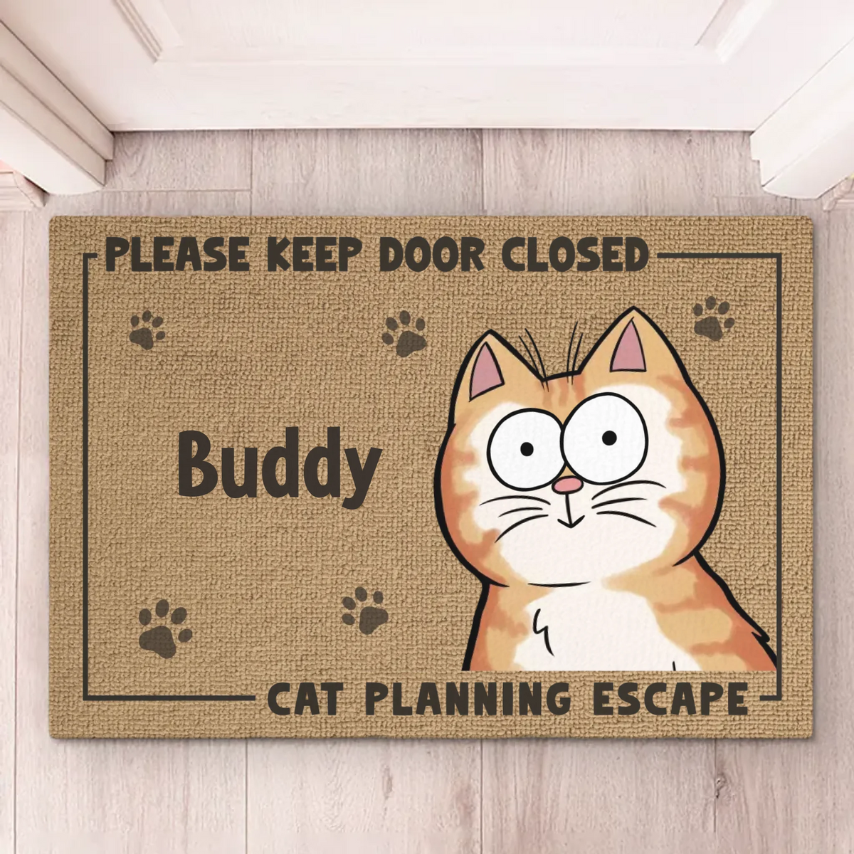 Gardez la porte fermée, chats prévoyant de s'échapper - Tapis décoratif personnalisé pour chat - Cadeau de pendaison de crémaillère pour propriétaires et amoureux des animaux