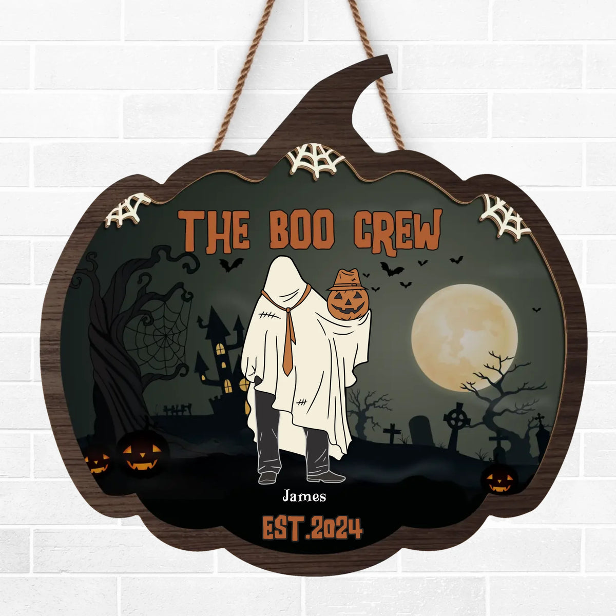 The Boo Crew - Panneau en bois personnalisé pour la famille - Cadeau d'Halloween pour les membres de la famille