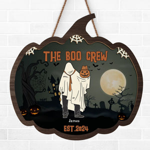 The Boo Crew - Panneau en bois personnalisé pour la famille - Cadeau d'Halloween pour les membres de la famille