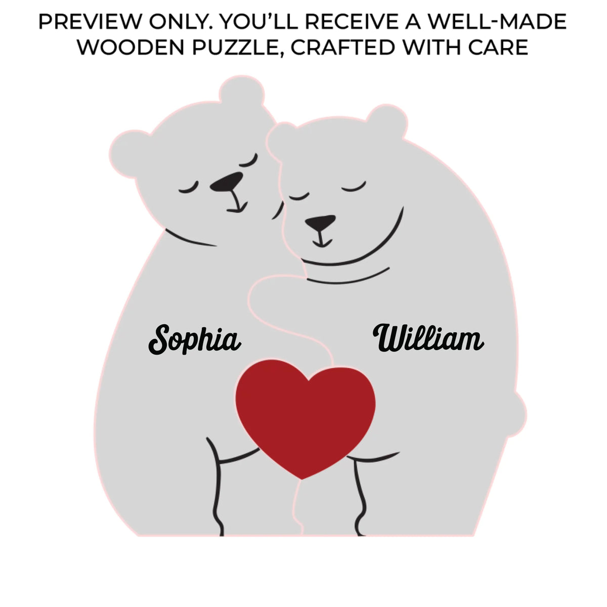 Ensemble, nous formons une belle famille - Puzzle en bois personnalisé en forme d'ours - Sculptures d'animaux en bois, ornements de table en sculpture sur bois, décoration en bois sculpté - Cadeau pour les membres de la famille