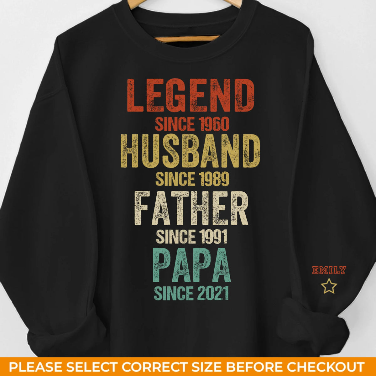 Sweat-shirt unisexe personnalisé avec motif sur la manche - Cadeau pour papa, grand-père, mari et papa