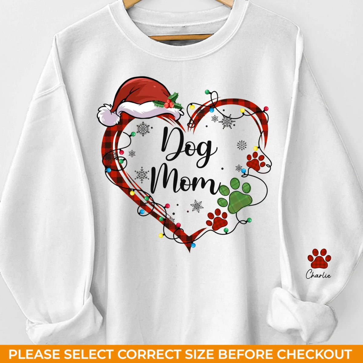 Bisous de gui et empreintes de pattes dans la neige - Sweat-shirt unisexe personnalisé pour chien et chat avec motif sur la manche - Cadeau de Noël pour propriétaires et amoureux des animaux