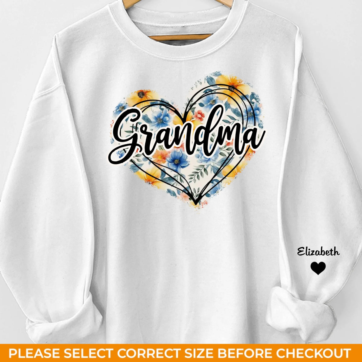 Grand-mère, nous t'aimons de tout notre cœur - Sweat-shirt unisexe personnalisé avec motif sur la manche - Cadeau pour maman, grand-mère