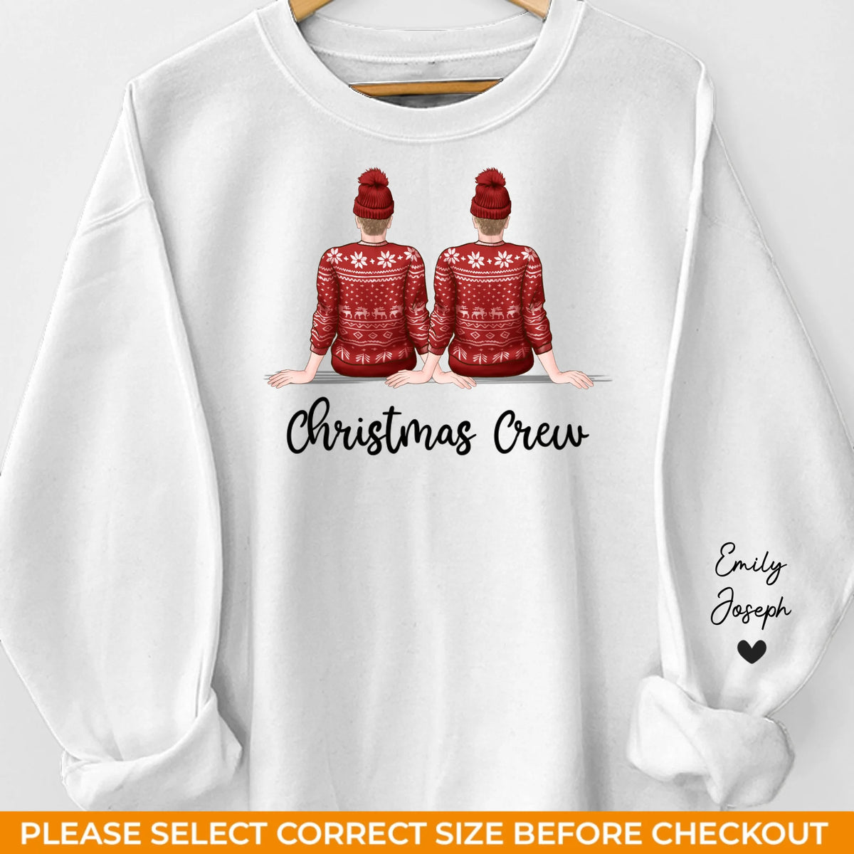 Sweat-shirt unisexe personnalisé avec motif sur la manche - Cadeau de Noël pour les membres de la famille