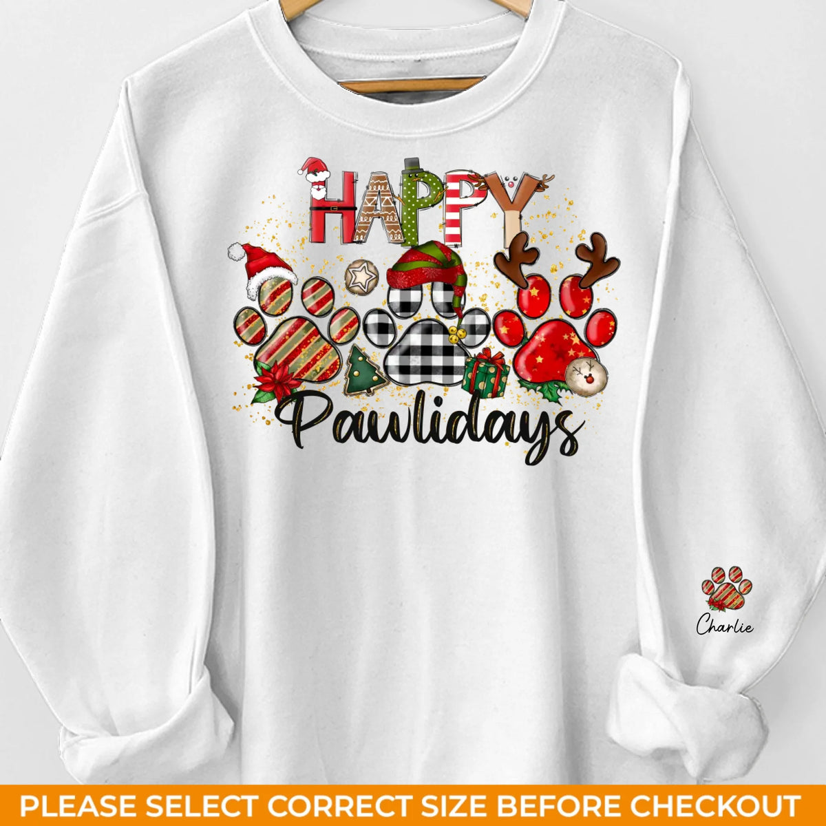 Joyeux Pawlidays - Sweat-shirt unisexe personnalisé pour chien et chat avec motif sur la manche - Cadeau de Noël pour les propriétaires et les amoureux des animaux