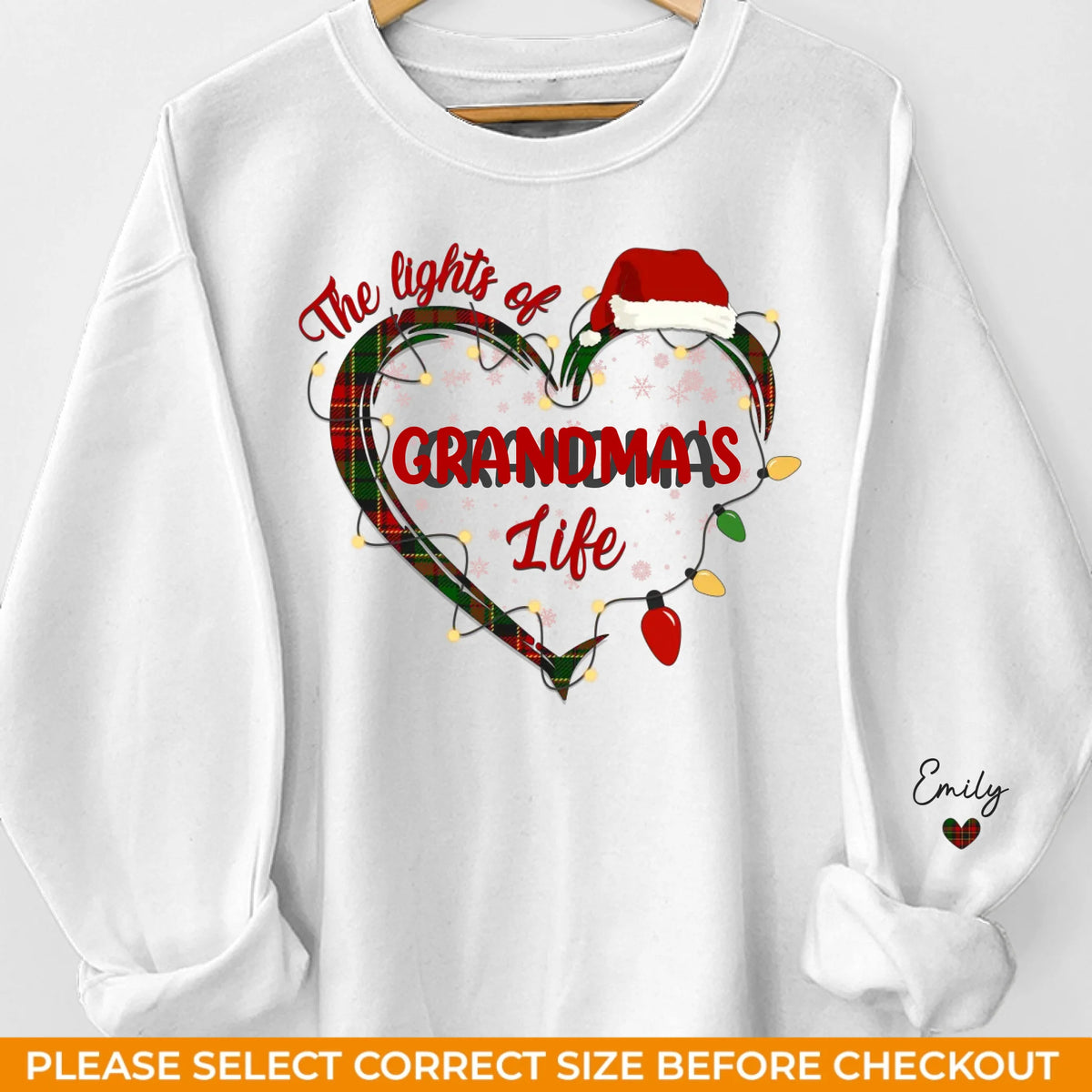 Les lumières de la vie de grand-mère - Sweat-shirt unisexe personnalisé avec motif sur la manche - Cadeau de Noël pour maman et grand-mère