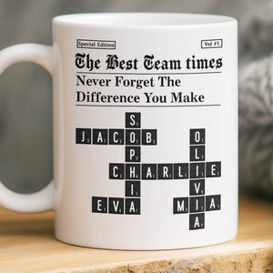 Custom Scrabble Mug - Personalized Birthday Gifts For Coworker, Work Bestie - Teamwork Makes Every Day Better
