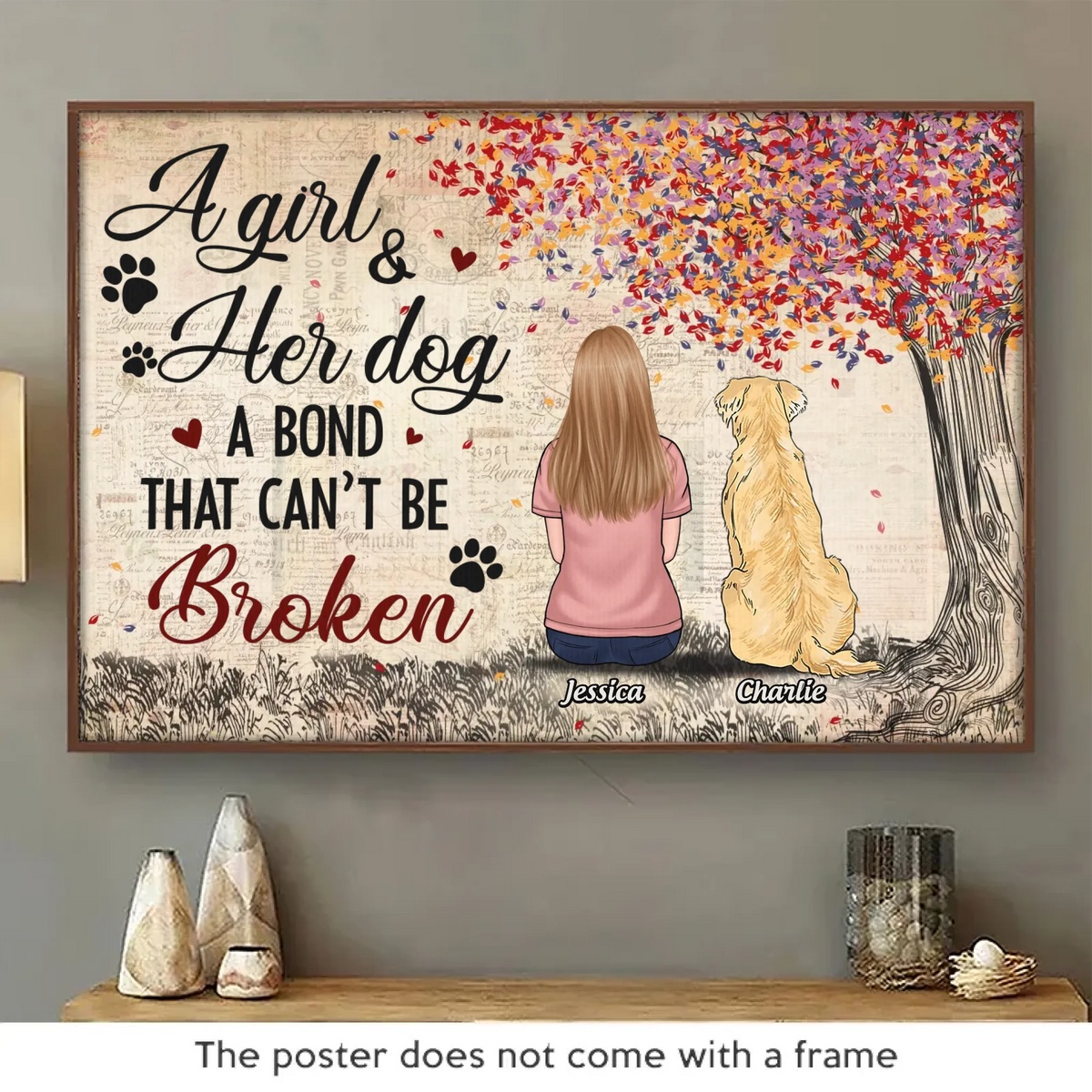 Un lien indéfectible - Affiche horizontale personnalisée commémorative - Cadeau de condoléances pour les propriétaires et les amoureux des animaux