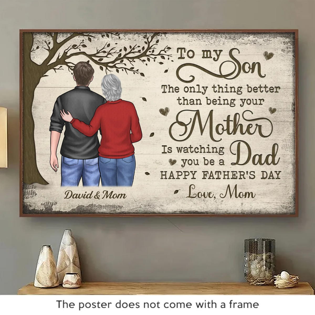 À mon fils, bonne fête des pères - Affiche horizontale personnalisée pour la famille - Cadeau de fête des pères pour fils