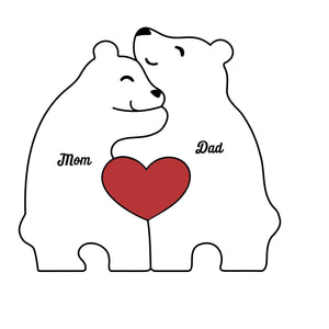 Que l'amour soit authentique - Puzzle en bois personnalisé en forme d'ours - Sculptures d'animaux en bois, ornements de table en sculpture sur bois, décoration en bois sculpté - Cadeau pour les membres de la famille