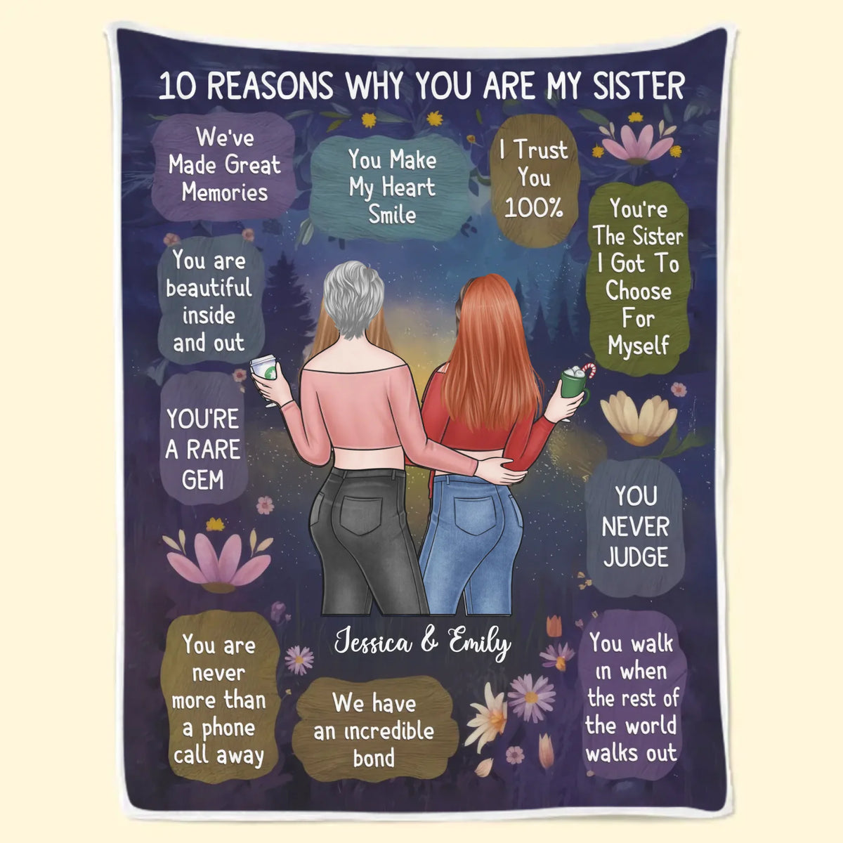 Tu es la sœur que j'ai pu choisir pour moi-même - Couverture personnalisée Bestie - Cadeau pour meilleures amies, BFF, sœurs