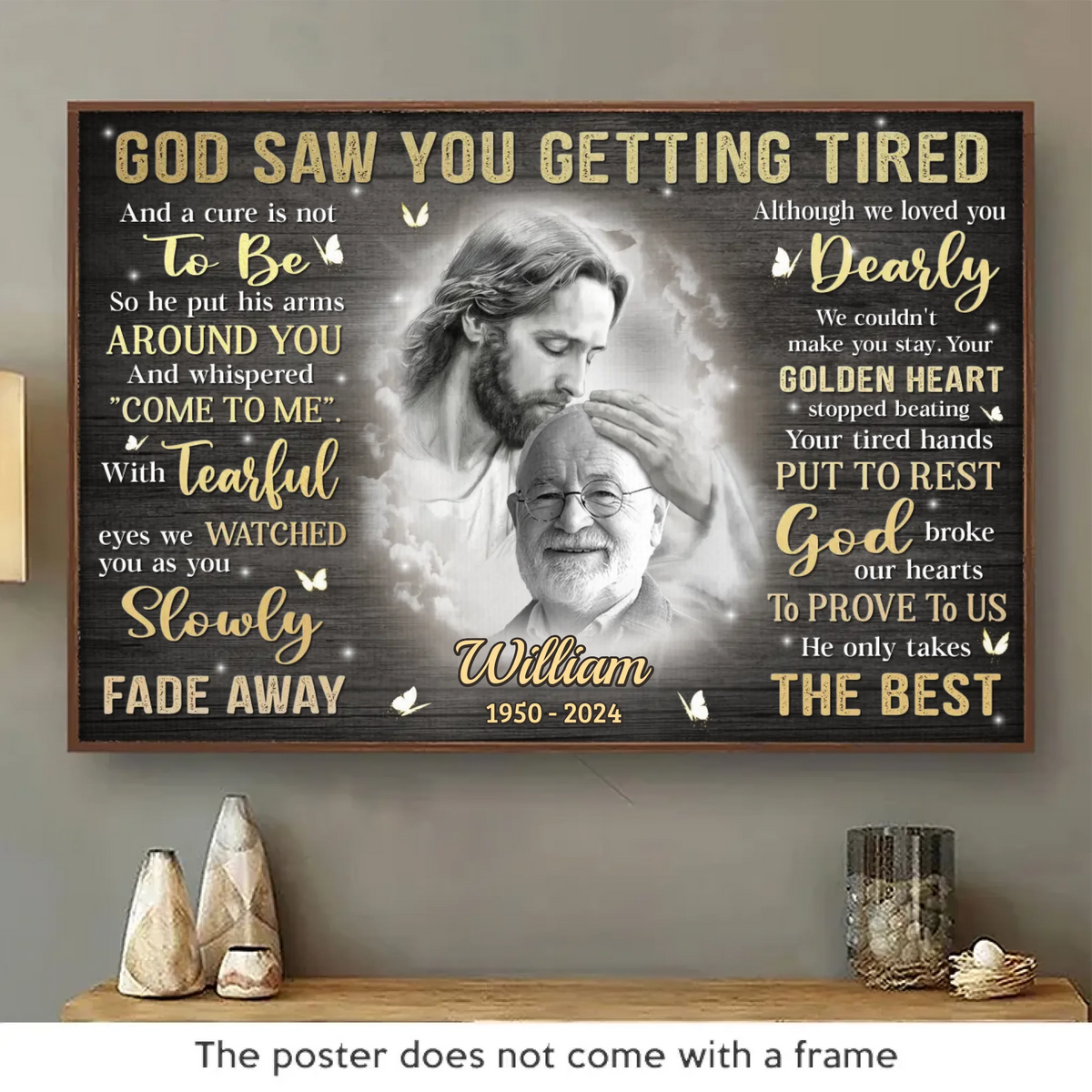 Photo personnalisée « Dieu vous aime quoi qu'il arrive » - Affiche horizontale personnalisée commémorative - Cadeau de condoléances pour les membres de la famille