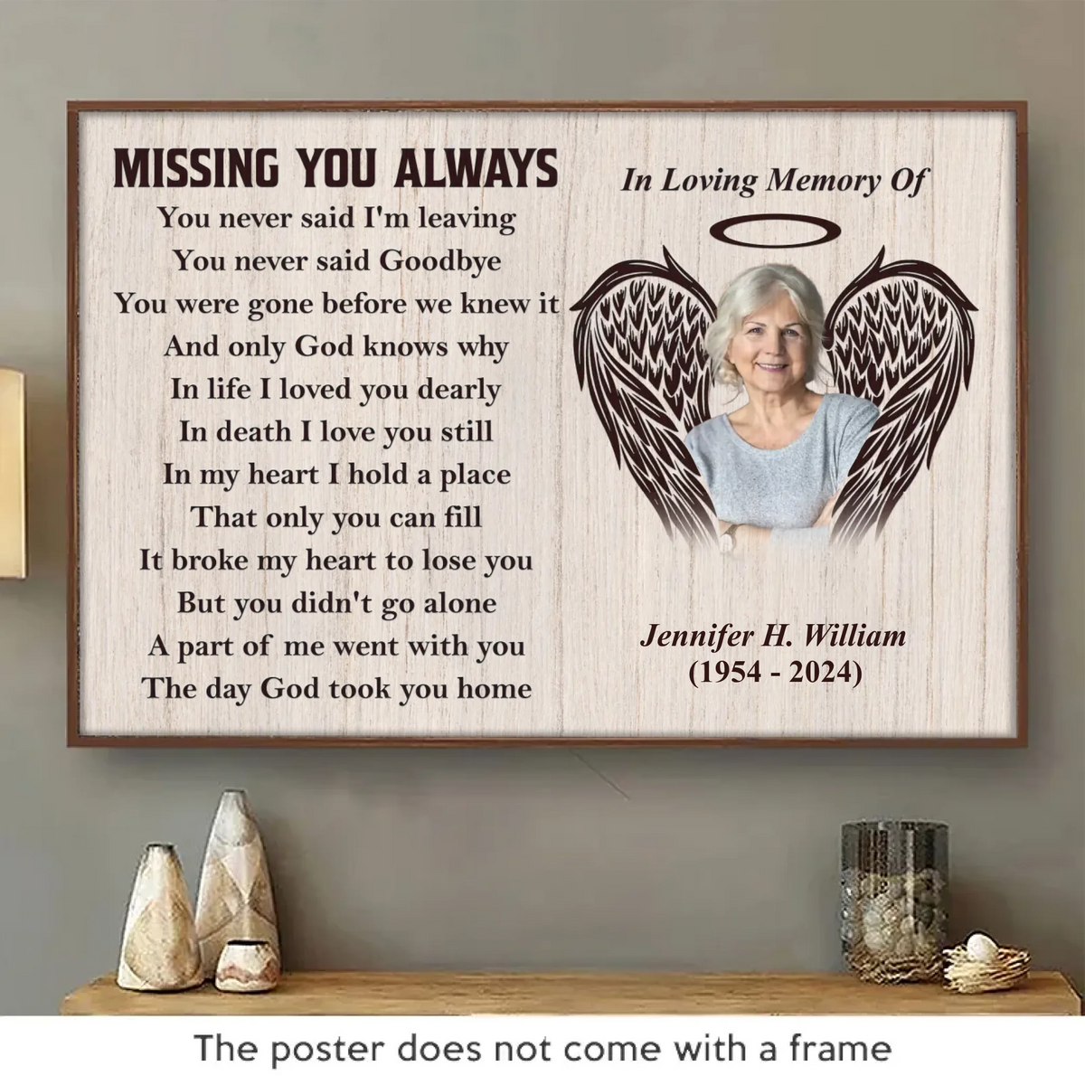Tu n'as jamais dit au revoir - Affiche horizontale personnalisée commémorative - Cadeau de condoléances pour les membres de la famille