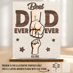 Derrière chaque petit poing se cache un grand amour pour papa - Plaque en bois personnalisée à 2 couches avec support plat - Cadeau de pendaison de crémaillère pour la fête des pères