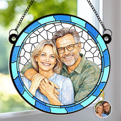 Photo personnalisée « Là où il y a de l'amour, il y a de la vie » - Ornement attrape-soleil personnalisé à suspendre pour fenêtre - Cadeau pour mari et femme, anniversaire