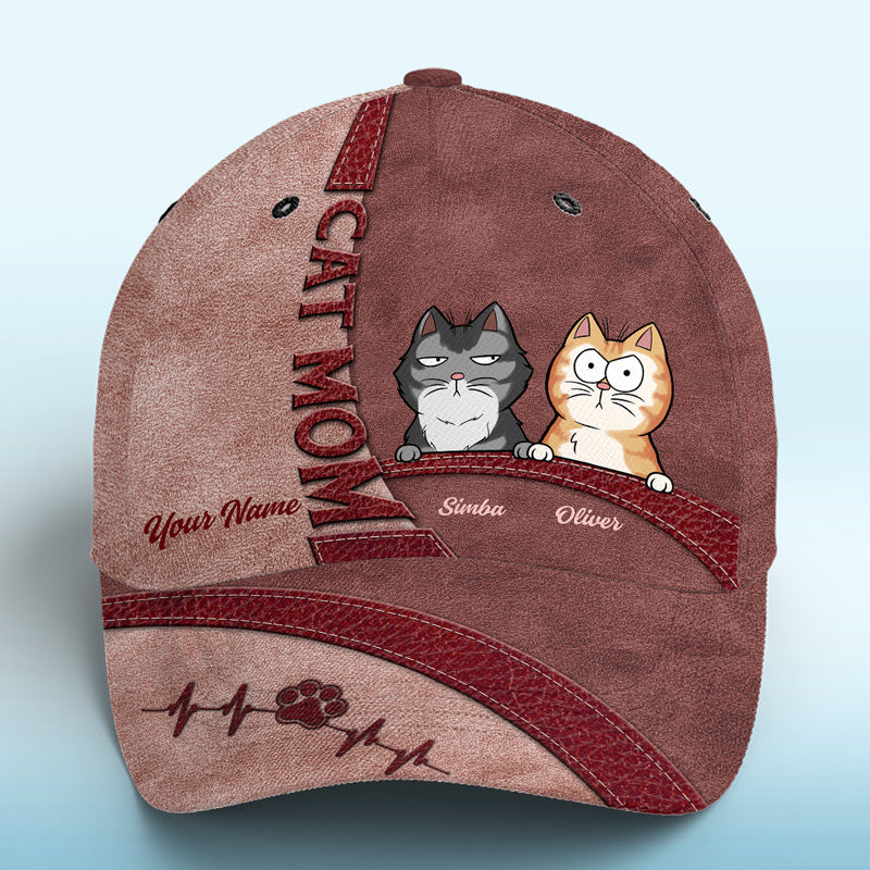 Casquette personnalisée « Keep Calm And Love Cats » rouge, motif chat, imprimé intégral, classique, nouveauté, cadeau pour les propriétaires et les amoureux des animaux.