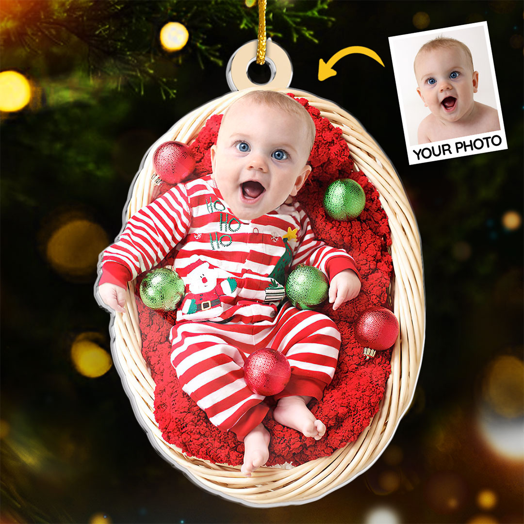 Photo personnalisée Bienvenue au monde Bébé - Ornement personnalisé familial personnalisé - Forme personnalisée en acrylique - Cadeau de Noël pour bébé, enfants, nouveau-né