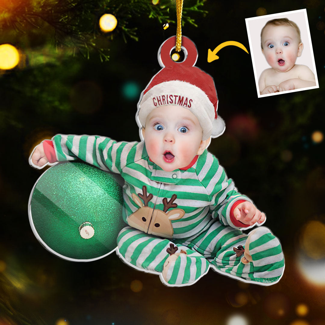 Photo personnalisée Père Noël bébé - Décoration personnalisée pour la famille - Forme personnalisée en acrylique - Cadeau de Noël pour bébé, enfant, nouveau-né