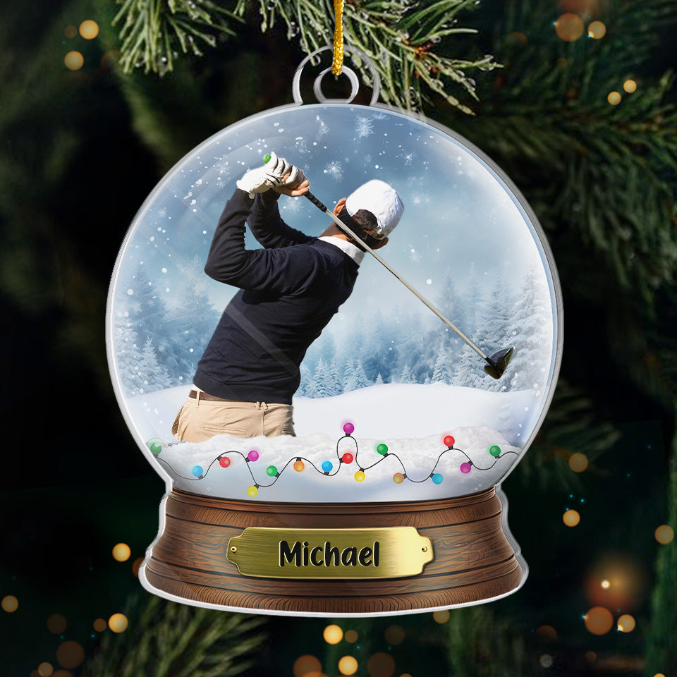 Photo personnalisée de golfeur - Ornement sportif personnalisé - Forme personnalisée en acrylique - Cadeau de Noël pour golfeurs et amateurs de golf