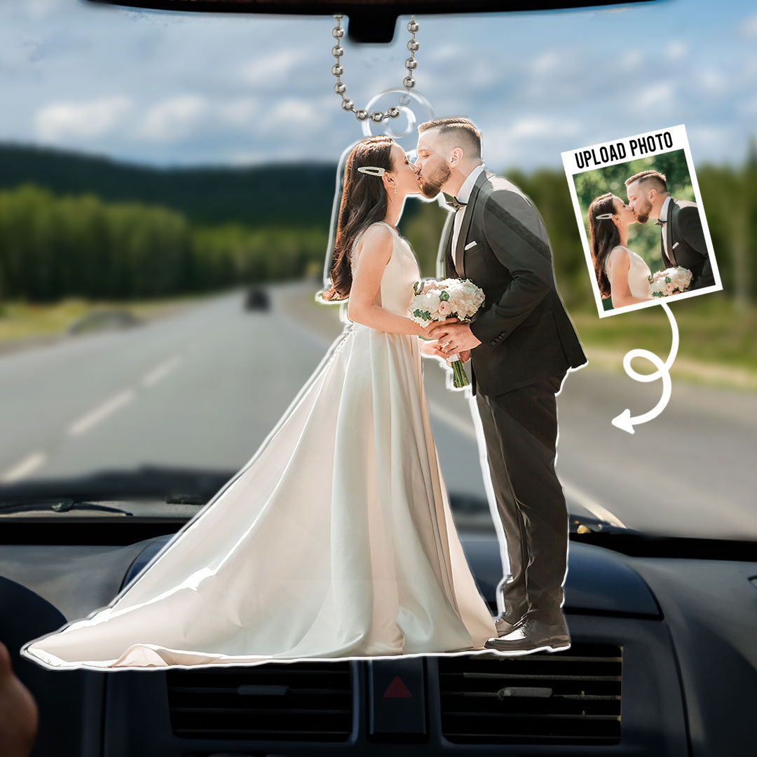 Photo personnalisée « Là où il y a de l'amour, il y a de la vie » - Ornement de voiture personnalisé pour couple - Forme personnalisée en acrylique - Cadeau pour mari et femme, anniversaire