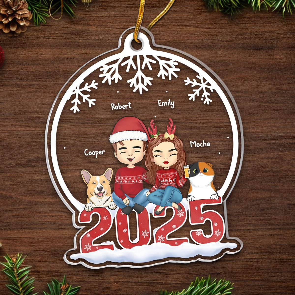 Grateful To Be Blessed With Such A Wonderful Family - Dog & Cat Personalized Custom Ornament - Acrylic Snow Globe Shaped - Christmas Gift For Pet Owners, Pet Lovers