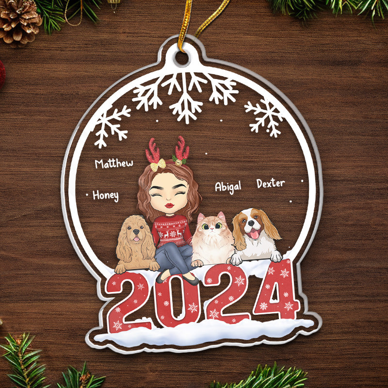 Joyeux Noël - Décoration personnalisée pour chien et chat - Boule à neige en acrylique - Cadeau de Noël pour les propriétaires et les amoureux des animaux
