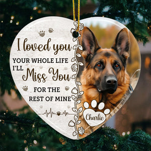 Custom Photo A Heartbeat At My Feet - Memorial Personalized Custom Ornament - Ceramic Heart Shaped - Christmas Gift, Sympathy Gift For Pet Owners, Pet Lovers