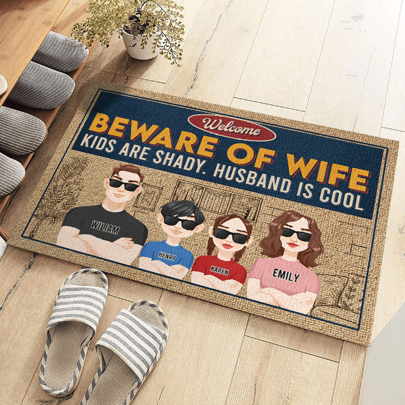 Attention, épouse, mari, c'est cool ! Tapis décoratif personnalisé pour la famille ! Cadeau pour les membres de la famille