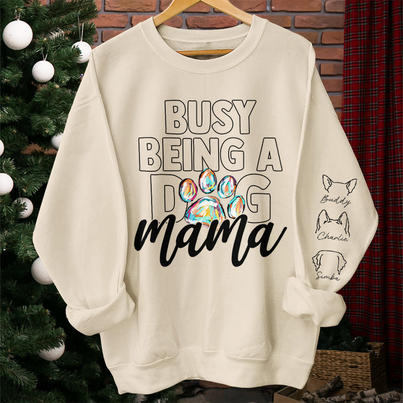 Maman de chien - Sweat-shirt unisexe personnalisé avec motif sur la manche - Cadeau pour les propriétaires et les amoureux des animaux