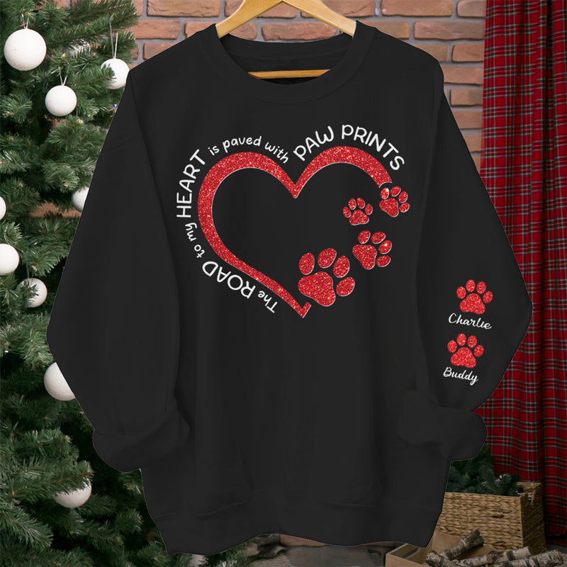 Le chemin vers le cœur de maman chien - Sweat-shirt unisexe personnalisé pour chien et chat avec motif sur la manche - Cadeau de condoléances, cadeau pour propriétaires d'animaux et amoureux des animaux