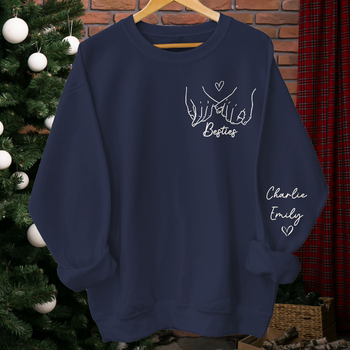 Pinky Promise - Sweat-shirt unisexe personnalisé avec motif sur la manche - Cadeau pour meilleures amies, meilleures amies, sœurs