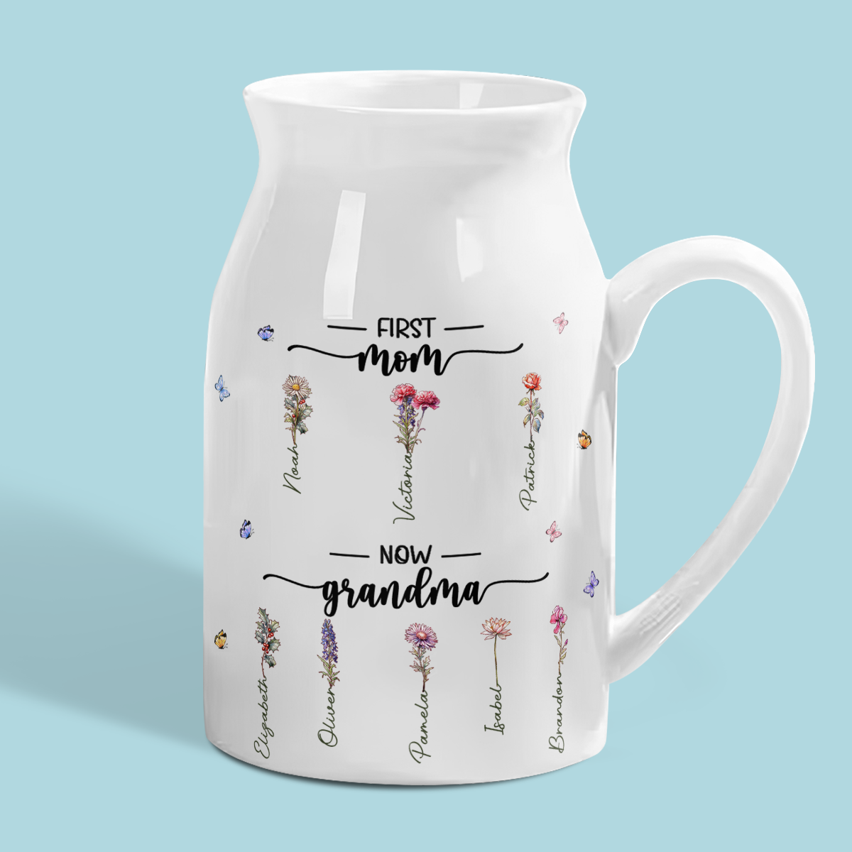 Première maman, maintenant grand-mère - Vase à fleurs personnalisé pour la décoration intérieure de la famille - Cadeau de pendaison de crémaillère pour maman et grand-mère