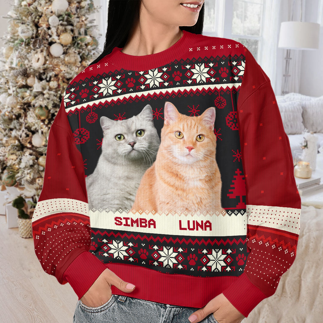 Surcharge de photos mignonnes personnalisées - Sweat-shirt moche personnalisé pour chien et chat - Pull en laine unisexe - Cadeau de Noël pour propriétaires et amoureux des animaux