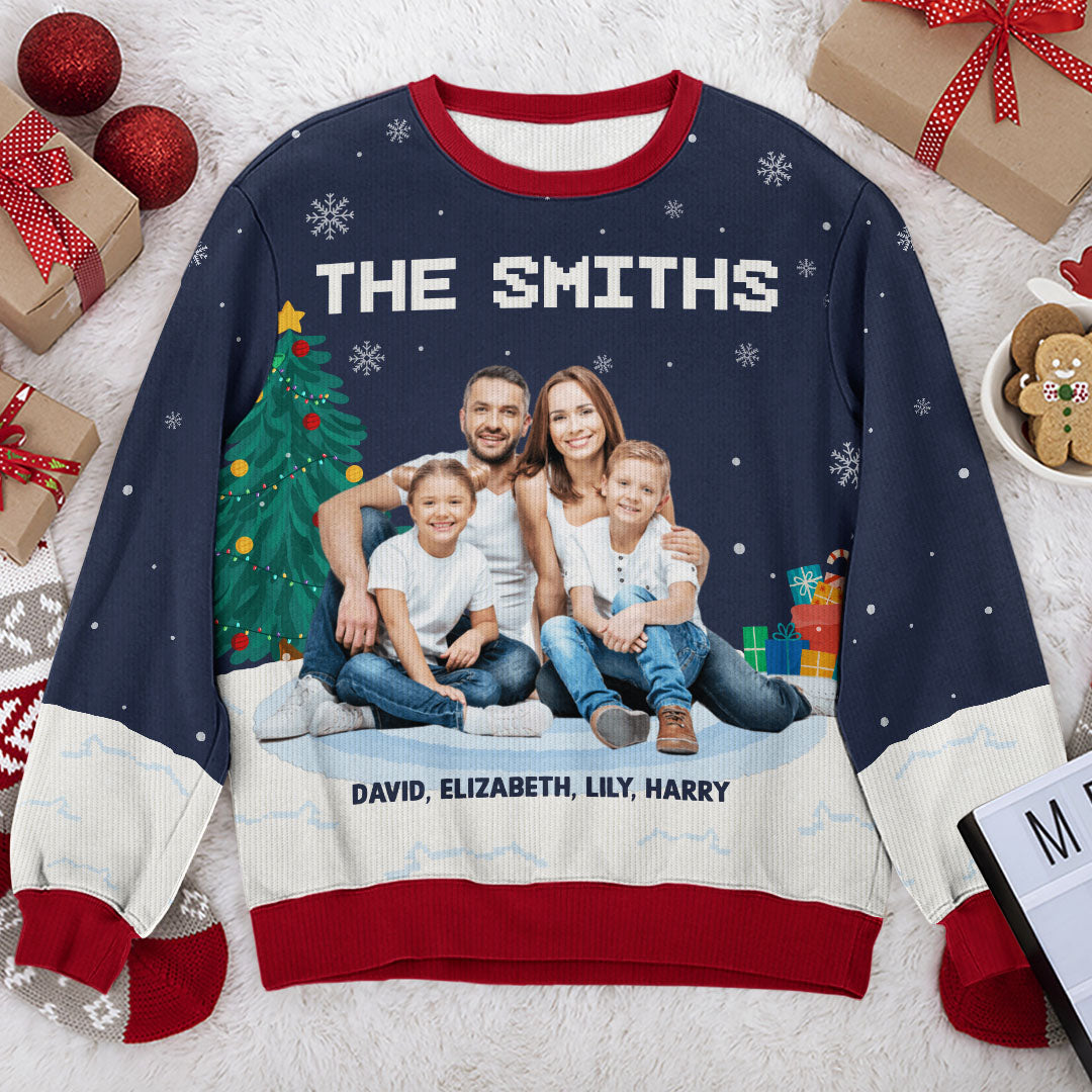 Sweat-shirt personnalisé avec photo de la meilleure famille de tous les temps - Pull en laine unisexe - Cadeau de Noël pour les membres de la famille