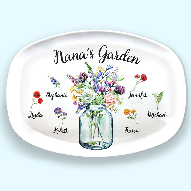 Le jardin de ma grand-mère - Plateau personnalisé familial - Cadeau d'anniversaire pour grand-mère