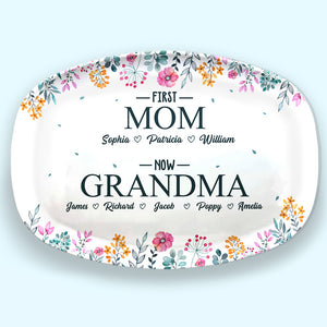 D'abord maman, maintenant grand-mère - Plateau personnalisé familial - Cadeau d'anniversaire pour grand-mère