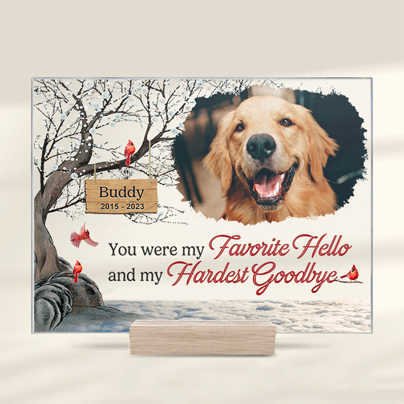 Photo personnalisée « Mon adieu le plus dur » – Plaque commémorative rectangulaire en acrylique personnalisée – Cadeau de condoléances pour les propriétaires et les amoureux des animaux