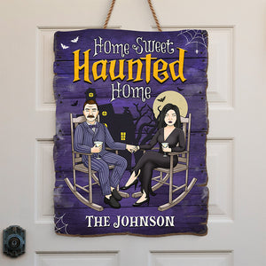 Home Sweet Haunted Home - Panneau en bois personnalisé pour couple - Cadeau d'Halloween pour mari et femme