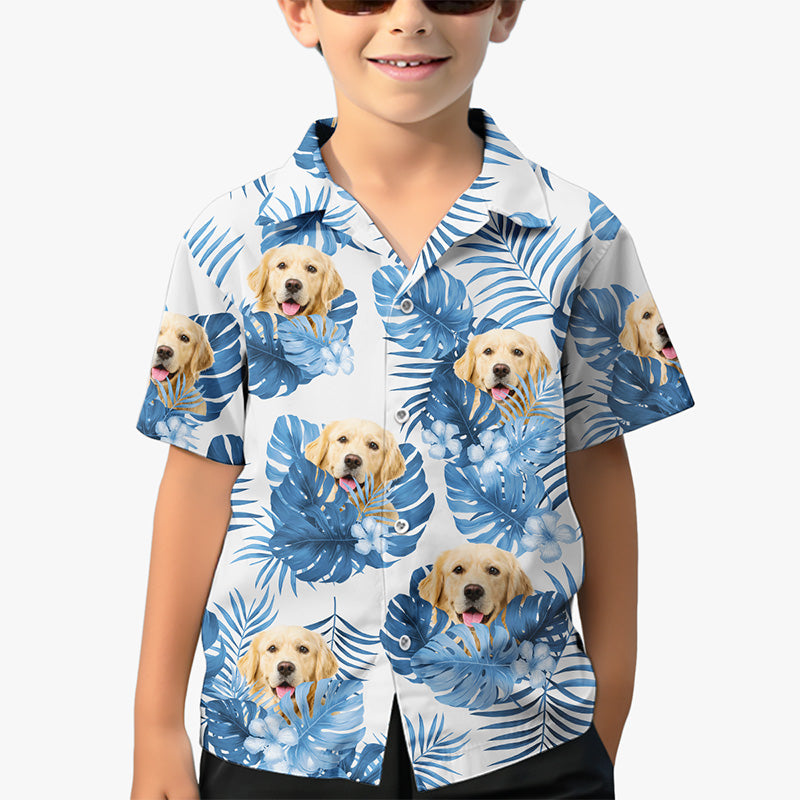 T-shirt hawaïen unisexe personnalisé avec photo d'enfant et animal de compagnie - Cadeau d'été, d'anniversaire pour enfants, propriétaires d'animaux et amoureux des animaux